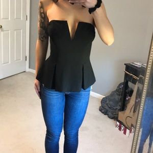 GUESS strapless low cut flare top